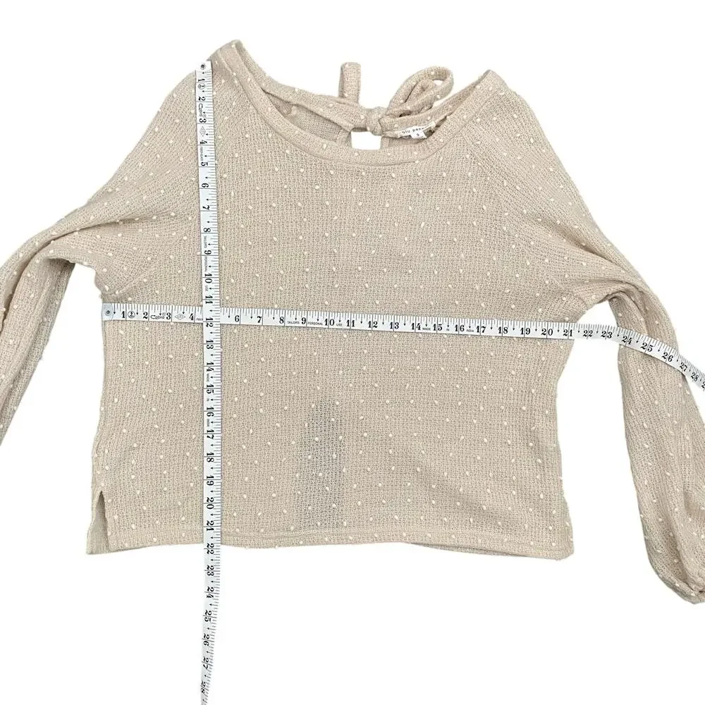 Blu Pepper Swiss Dot Sweater Back Tie Slit Oversized Boho Tan Size S - Picture 6 of 9